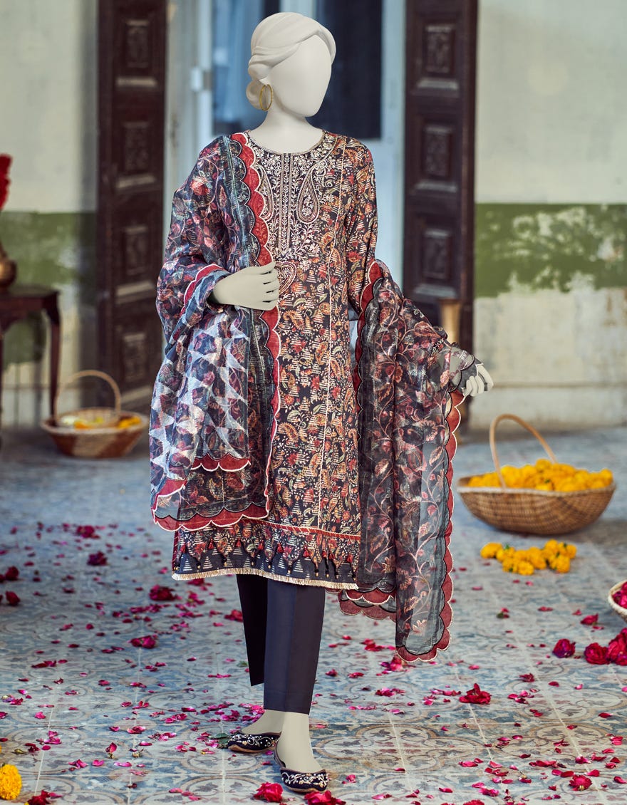 Black Jacquard Unstitched 3 Piece Dress | Jlawn-S-23-297