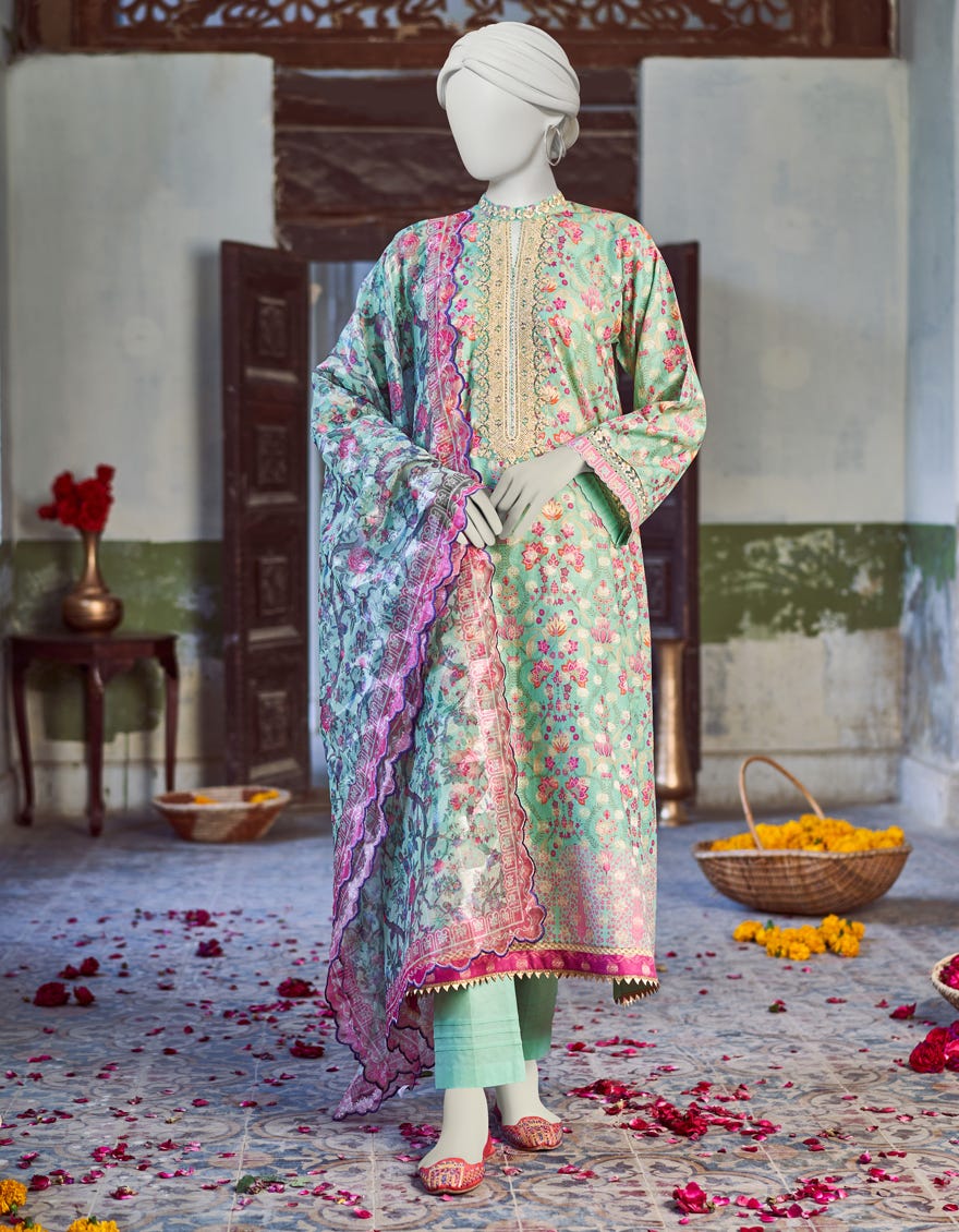 Green Jacquard Unstitched 3 Piece Dress | Jlawn-S-23-299