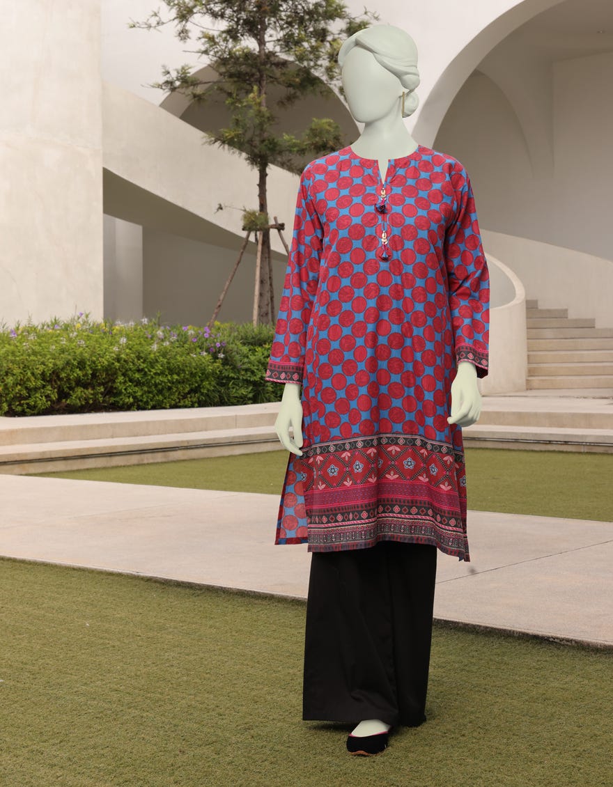 Blue-Maroon Lawn Women's Kurti | Jjlk-S-Jss-23-303