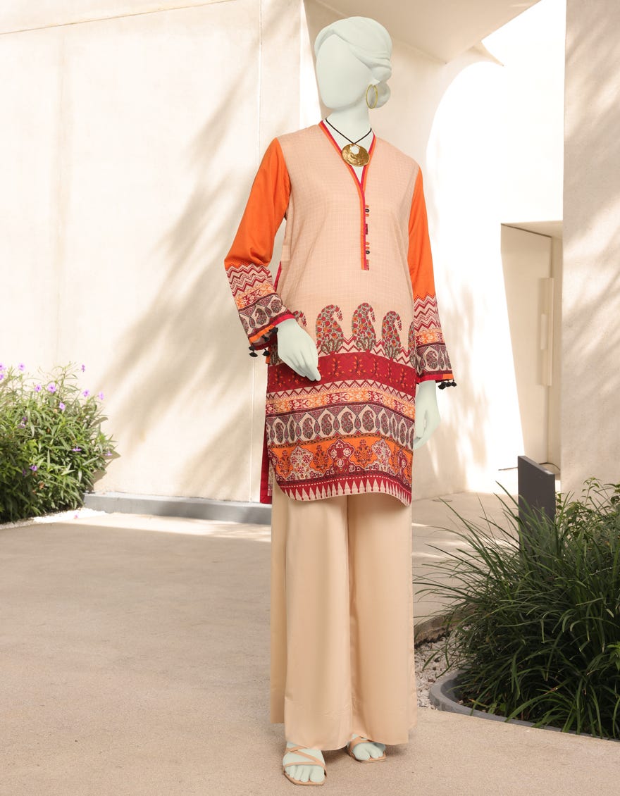 Beige Lawn Women's Kurti | Jjlk-S-Jss-23-306