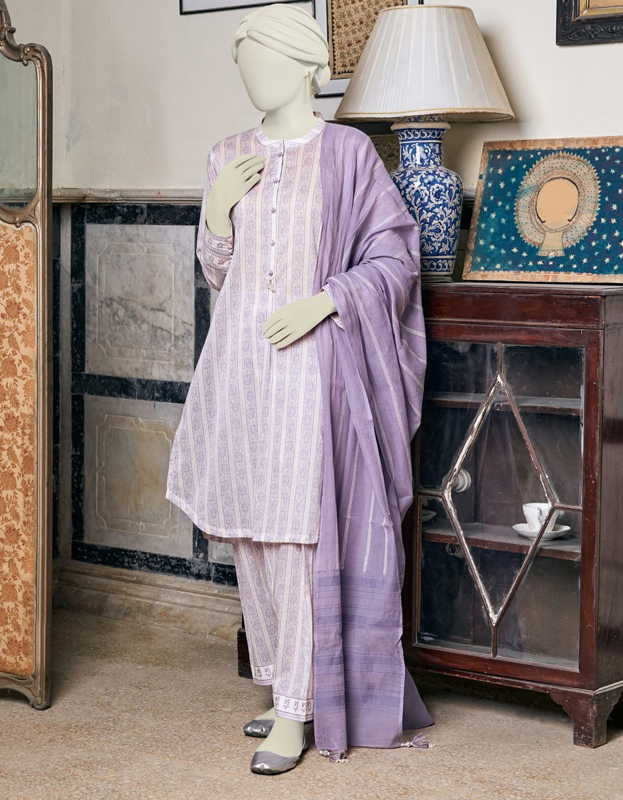 Off White-Purple Lawn Unstitched 3 Piece Dress | Jlawn-S-23-312