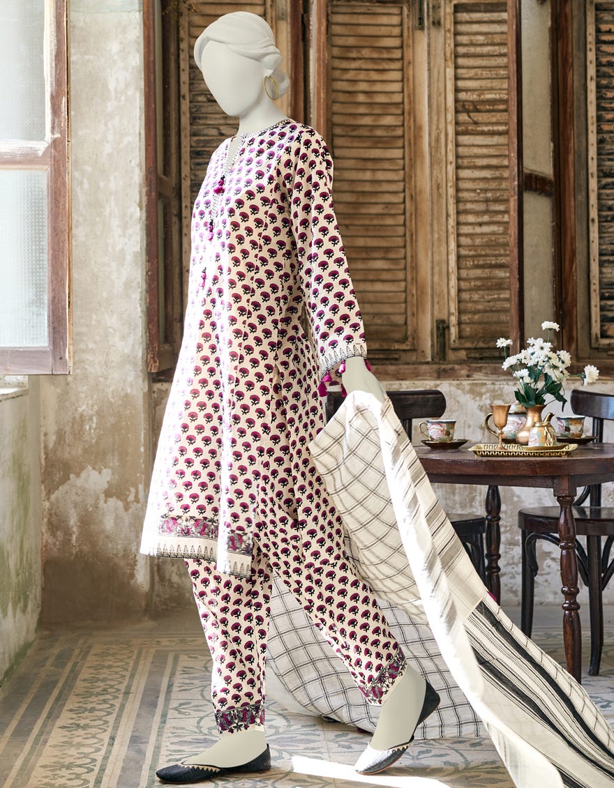Magenta-Off White Lawn Unstitched 3 Piece Dress | Jlawn-S-23-313