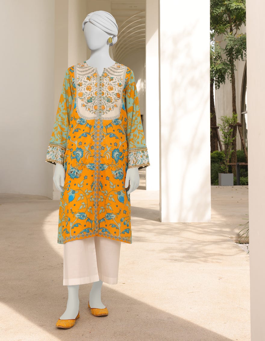 Mustard-Green Lawn Women's Kurti | Jjlk-S-Jss-23-322
