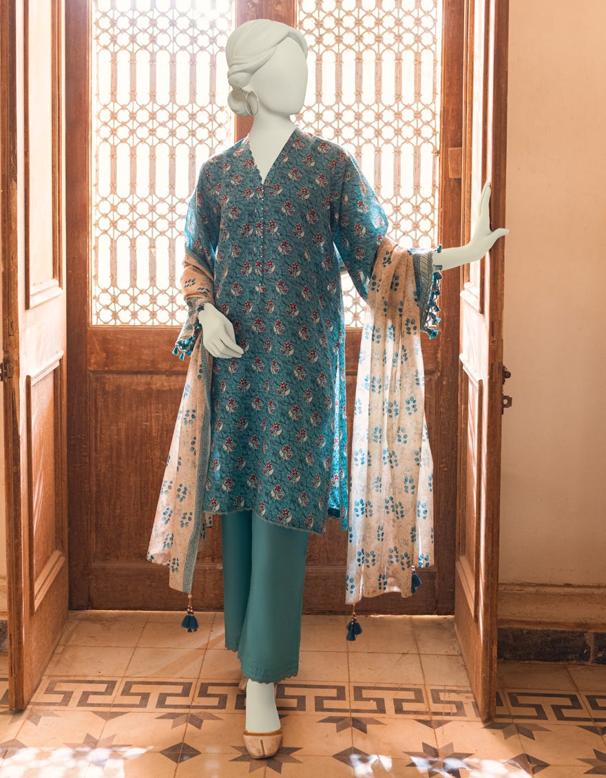 Sea Green-Beige Lawn Unstitched 3 Piece Dress | Jlawn-S-23-331