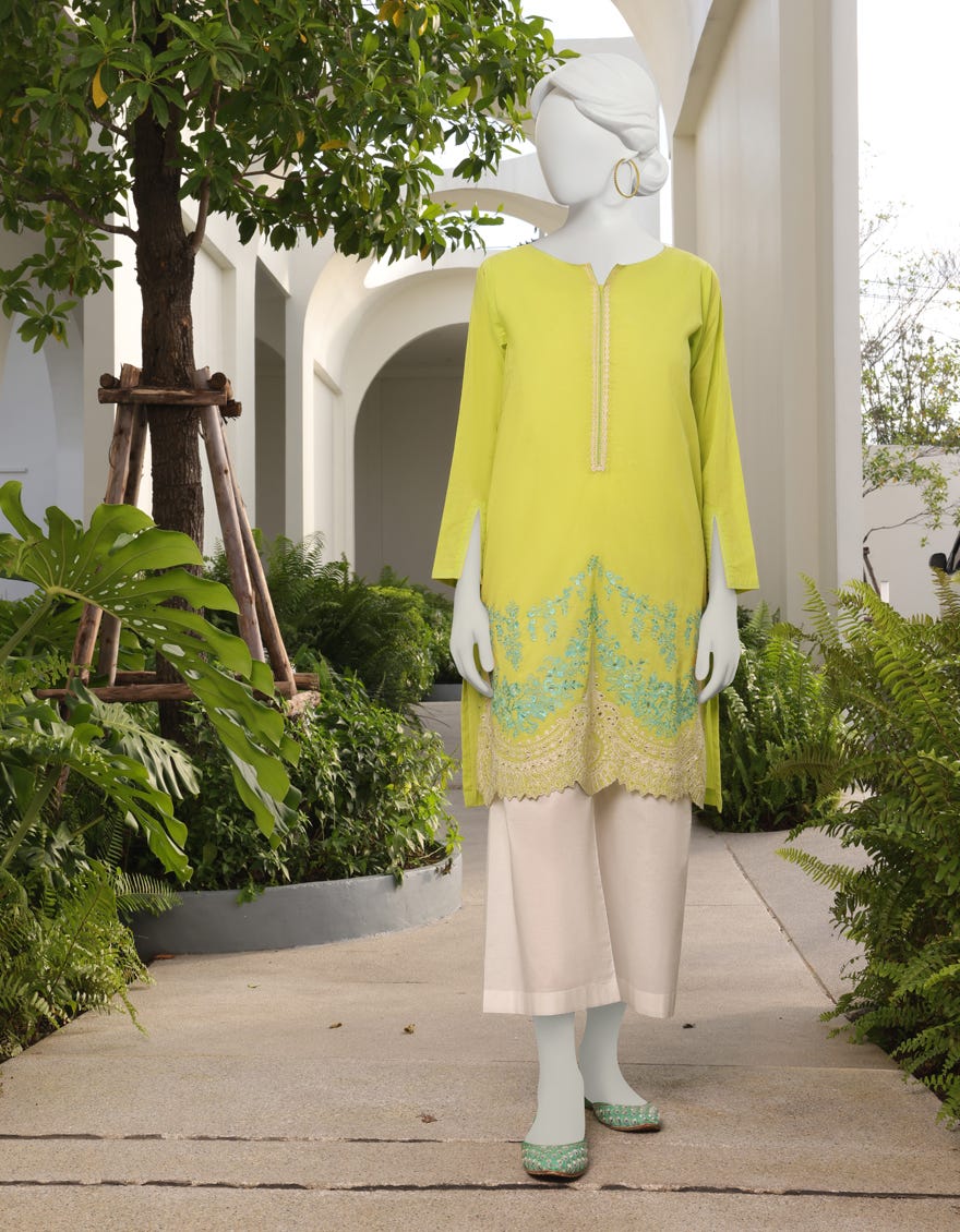 Lime Green Lawn Women's Kurti | Jjlk-S-Jss-23-335