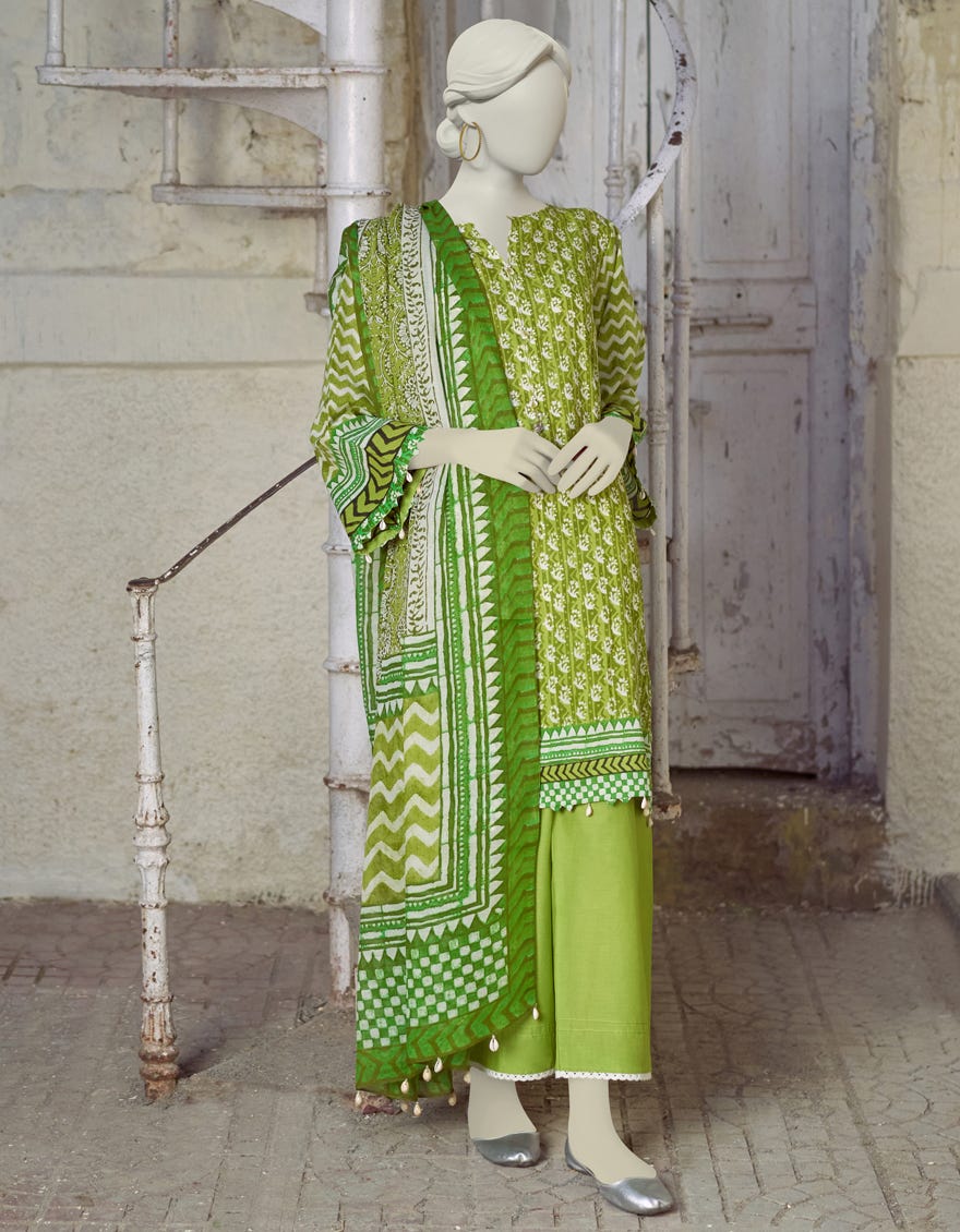 Parrot Green Lawn Unstitched 3 Piece Dress | Jlawn-S-23-337