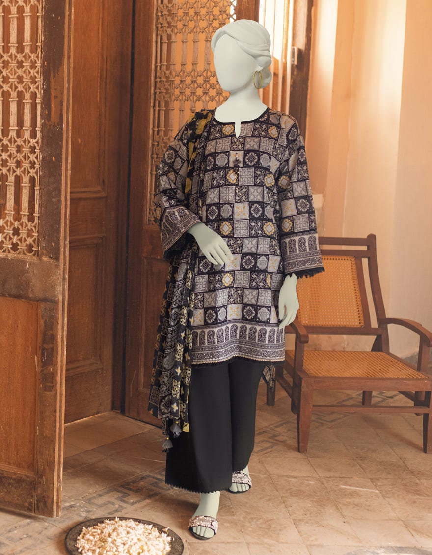 Black-Grey Lawn Unstitched 3 Piece Dress | Jlawn-S-23-349