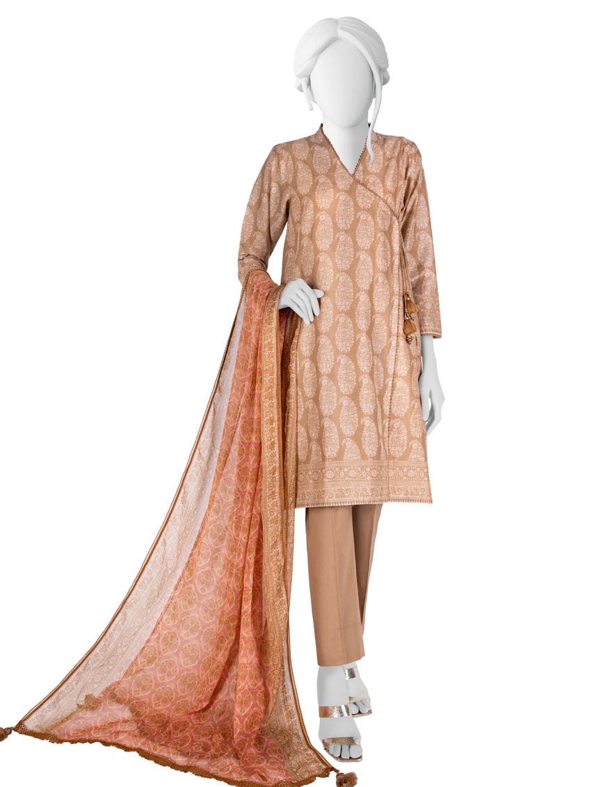 Brown Khaki Lawn Unstitched 3 Piece Dress | Jlawn-S-23-354