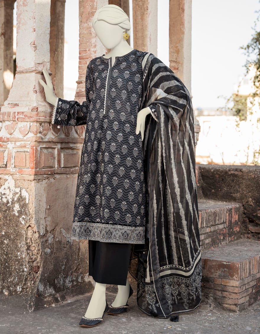GREY LAWN UNSTITCHED 3PC | JLAWN-S-23-359