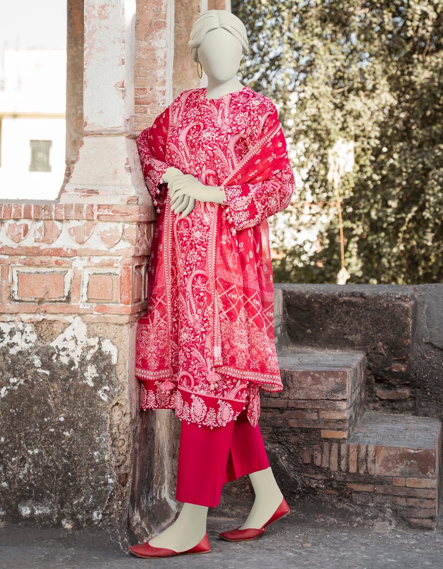 Red Pink Lawn Unstitched 3 Piece Dress | Jlawn-S-23-360