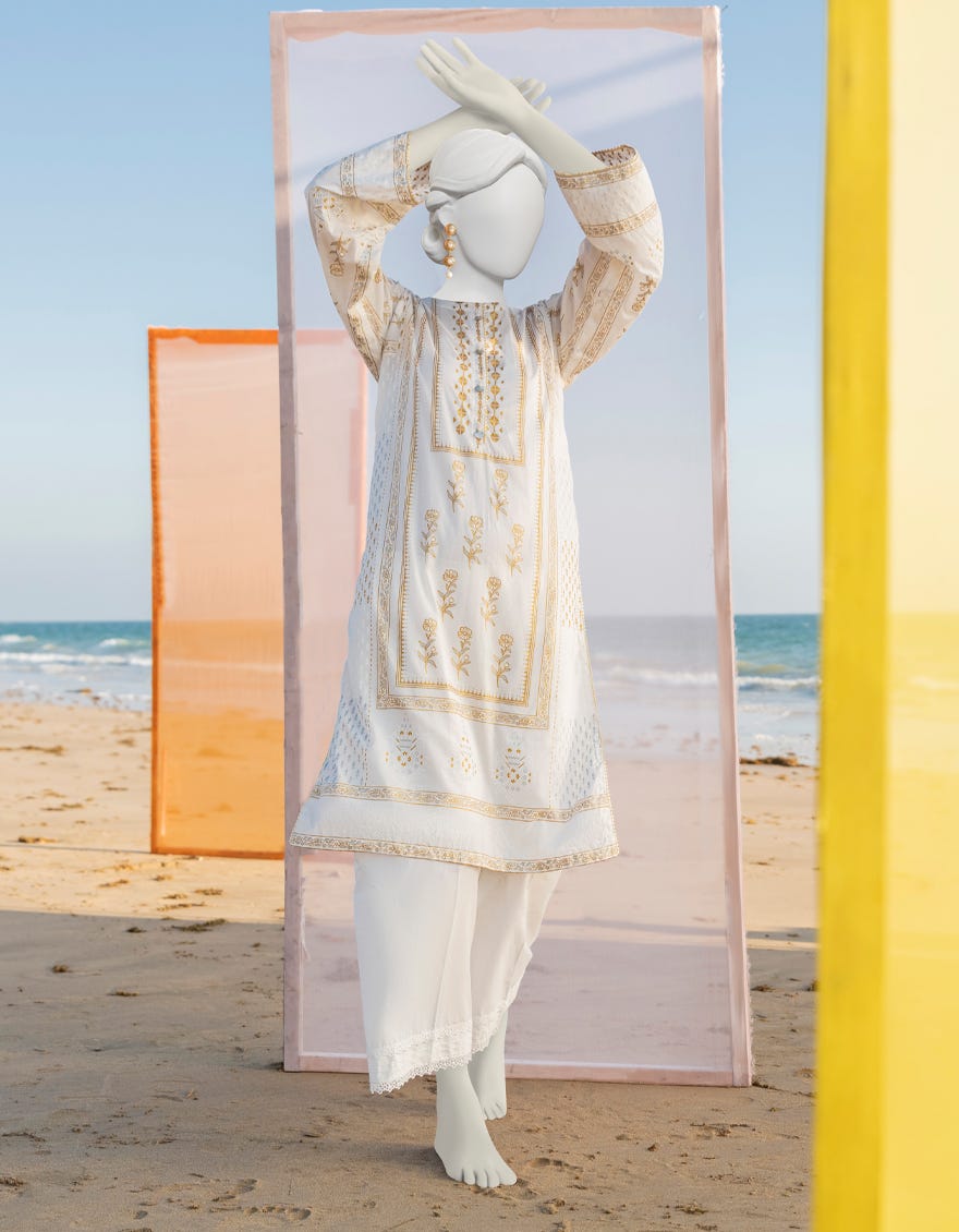 White Gold-Silver Lawn Women's Kurti | Jjlk-S-Jss-23-360