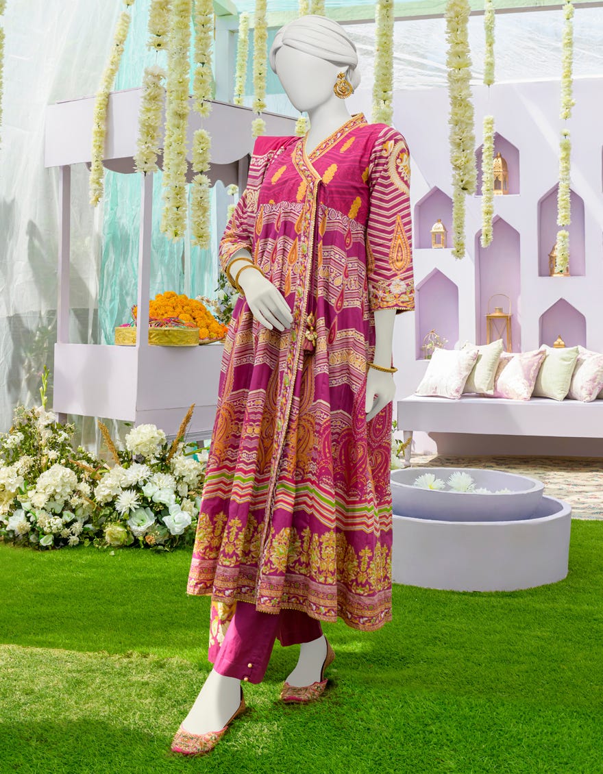 Dark Pink Lawn 3 Piece Stitched Dress | Jlawn-S-23-366