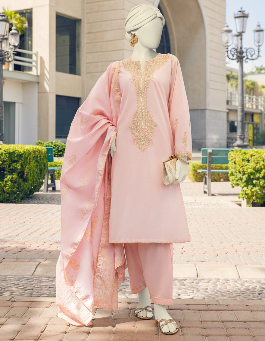 Pink Lawn 3 Piece Stitched Dress | Jlawn-S-23-368