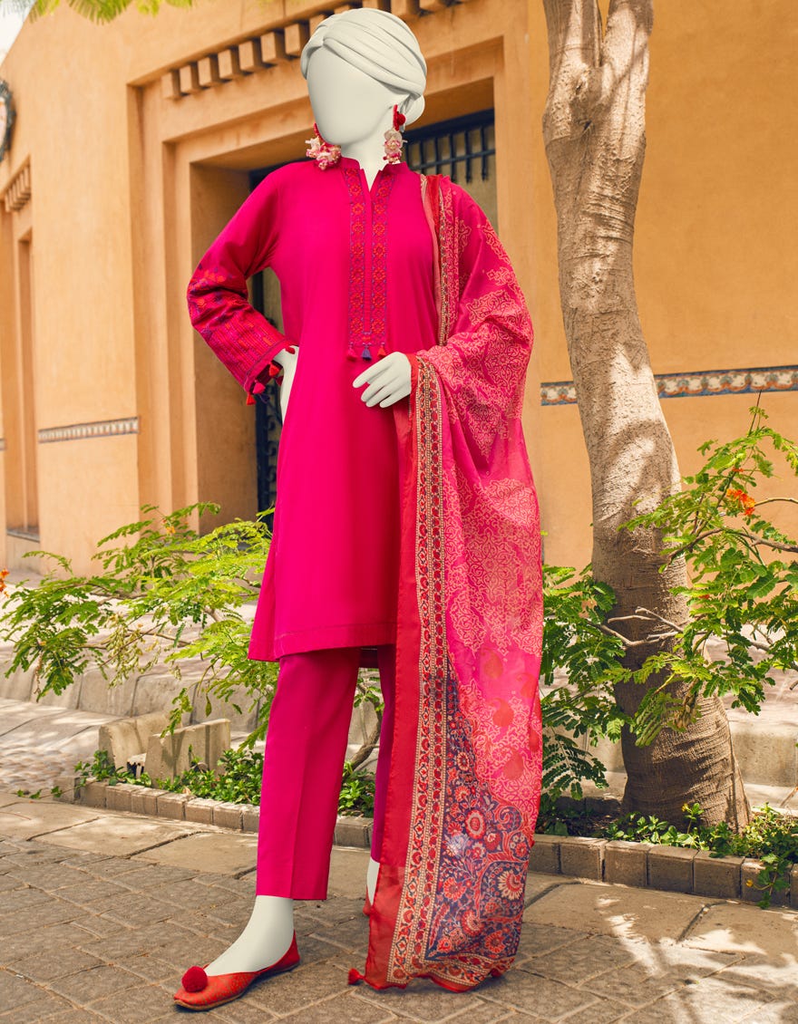 Pink Lawn 3 Piece Stitched Dress | Jlawn-S-23-372