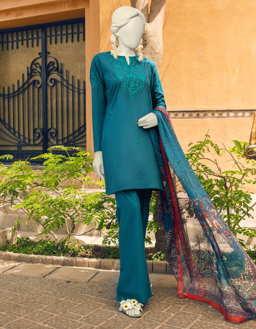 Green Lawn 3 Piece Stitched Dress | Jlawn-S-23-373