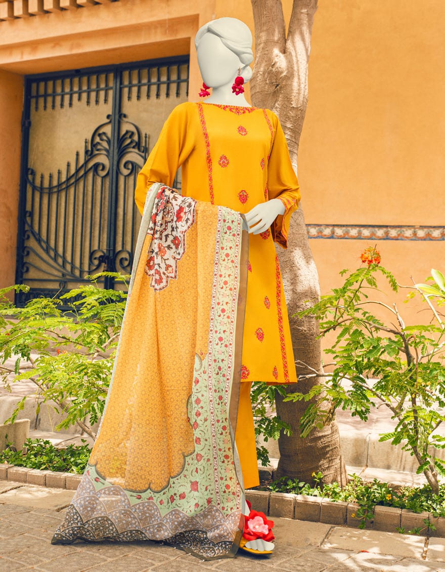 Mustard Lawn 3 Piece Stitched Dress | Jlawn-S-23-374