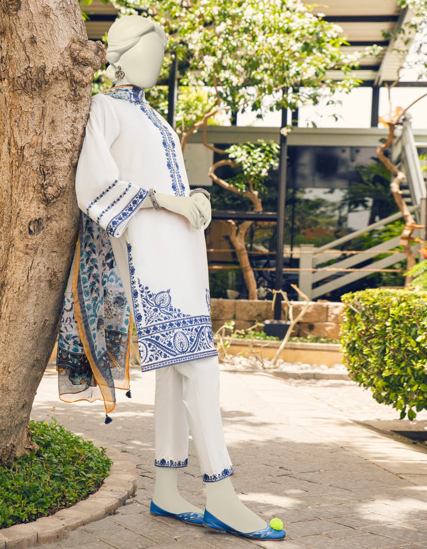 White Lawn 3 Piece Stitched Dress | Jlawn-S-23-376