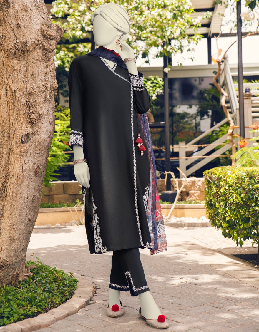 Black Lawn 3 Piece Stitched Dress | Jlawn-S-23-377