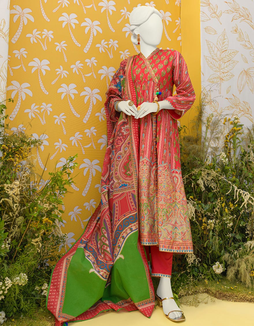 Red Lawn 3 Piece Stitched Dress | Jlawn-S-23-380