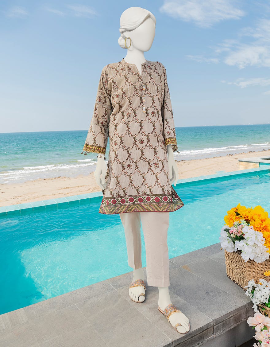 Beige Lawn Women's Kurti | Jjlk-S-Jss-23-383