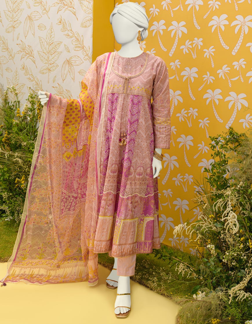 Pink Lawn 3 Piece Stitched Dress | Jlawn-S-23-383