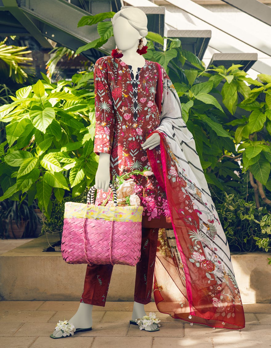 Maroon Lawn 3 Piece Stitched Dress | Jlawn-S-23-385