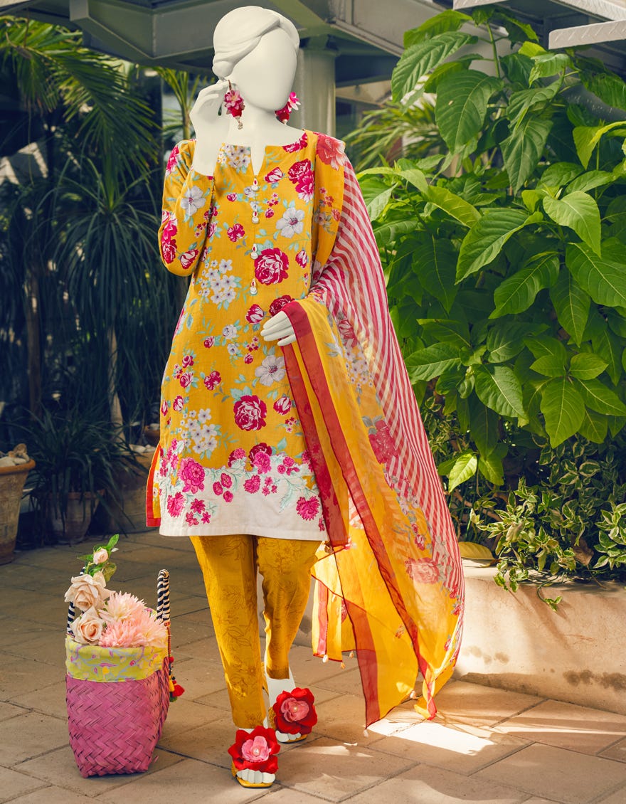 Yellow Lawn 3 Piece Stitched Dress | Jlawn-S-23-387