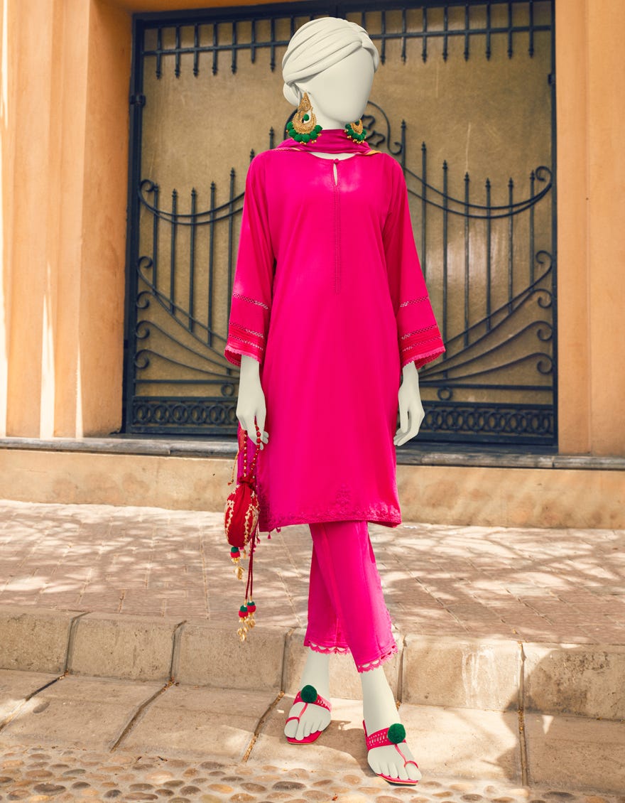Pink Doria 3 Piece Stitched Dress | Jlawn-S-23-390