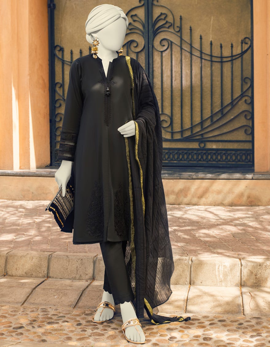 Black Doria 3 Piece Stitched Dress | Jlawn-S-23-391