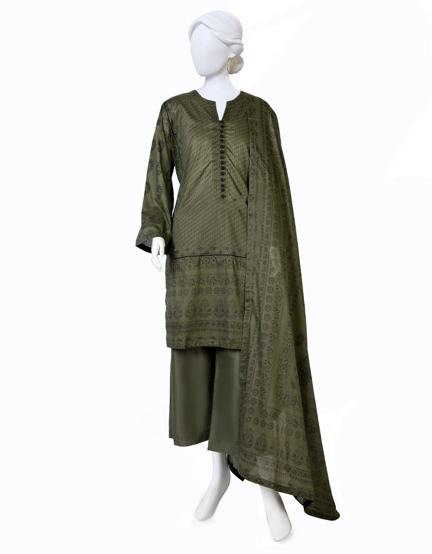 Green Lawn 3 Piece Stitched Dress | Jlawn-S-23-395