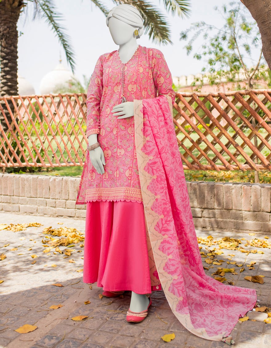 PINK LAWN UNSTITCHED 3PC | JLAWN-S-23-397