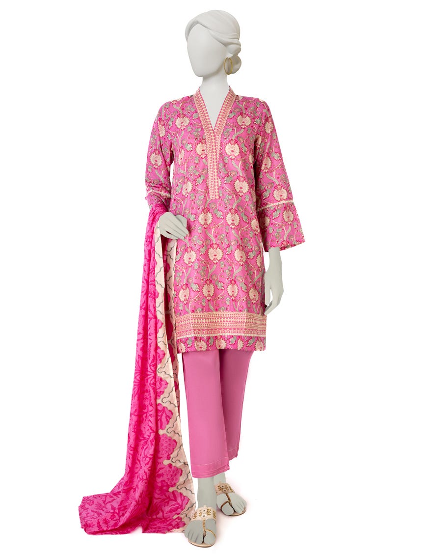 Pink Lawn 3 Piece Stitched Dress | Jlawn-S-23-397