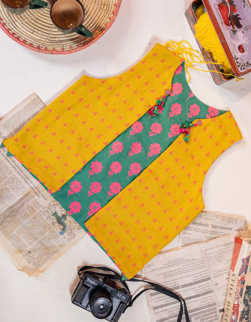 Yellow Teens Reversible Koti | Jygk-W-Jwt-23-4017