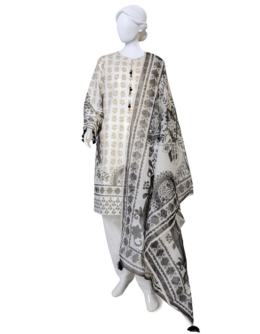 Off White Lawn 3 Piece Stitched Dress | Jlawn-S-23-401