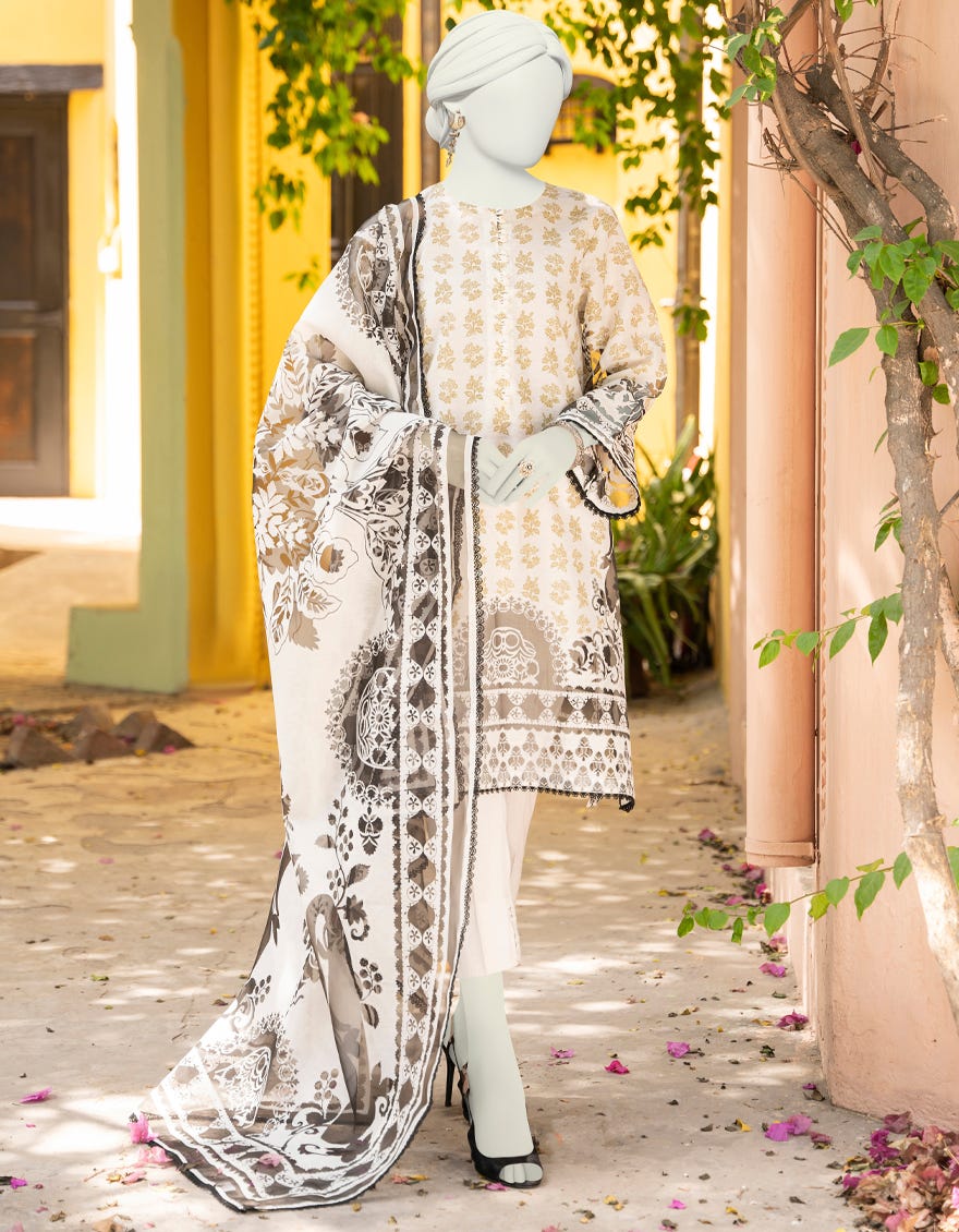 White Lawn Unstitched 3 Piece Dress | Jlawn-S-23-401 Shaha