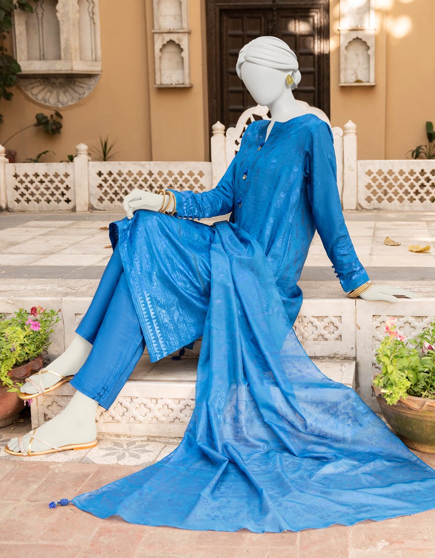 Blue Silk Unstitched 3 Piece Dress | Jlawn-S-23-407