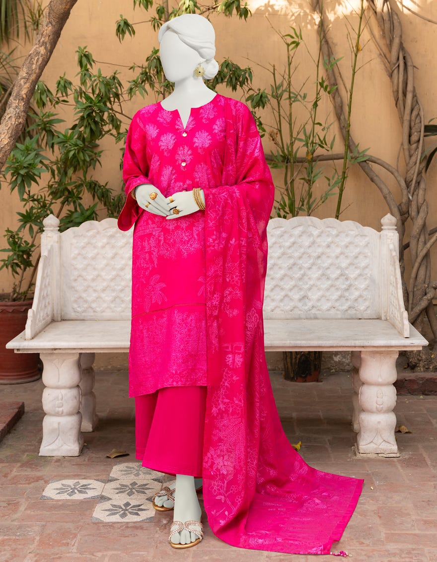 PINK LAWN UNSTITCHED 3PC | JLAWN-S-23-408