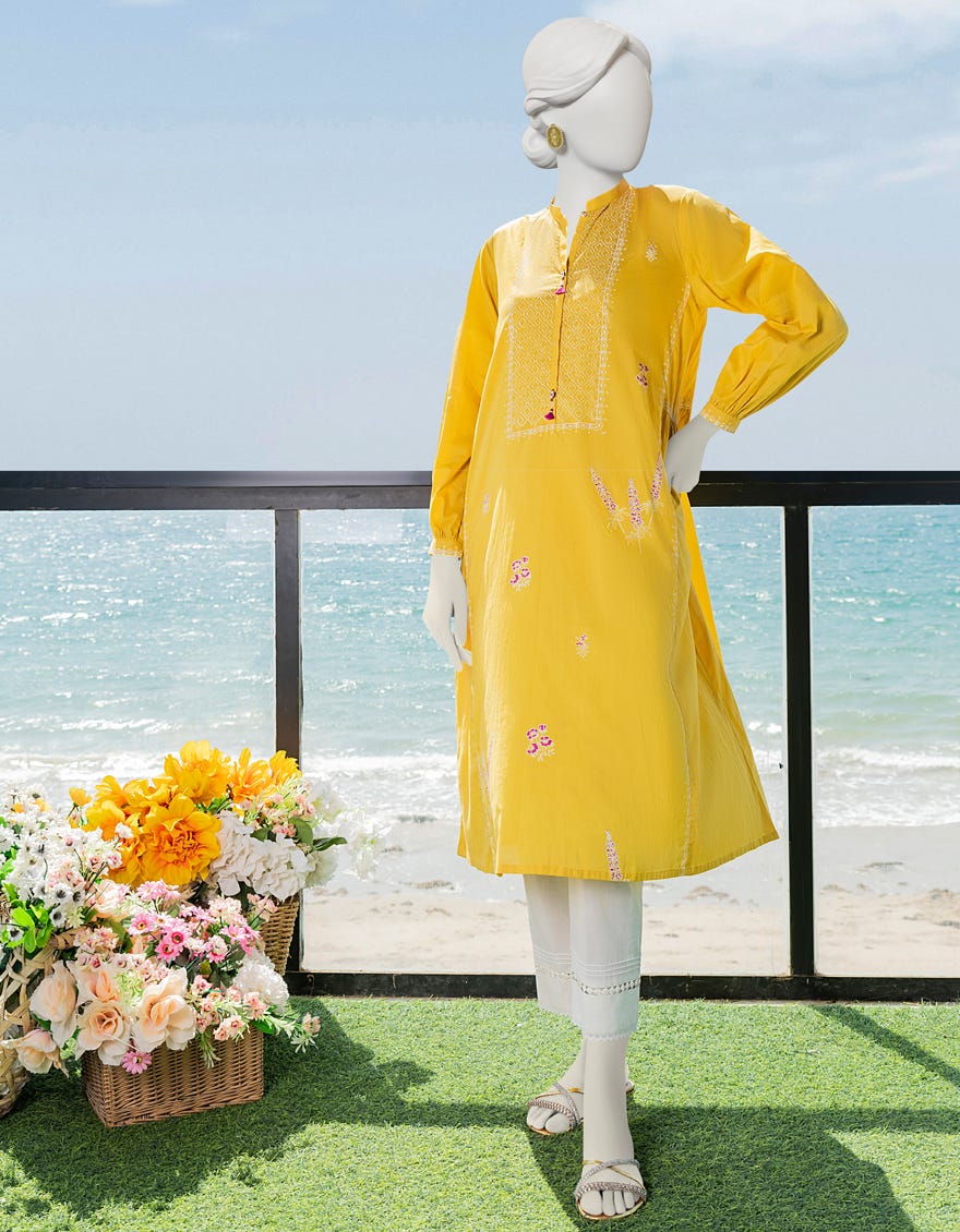 Lime Yellow Lawn Women's Kurti | Jjlk-S-Jss-23-411