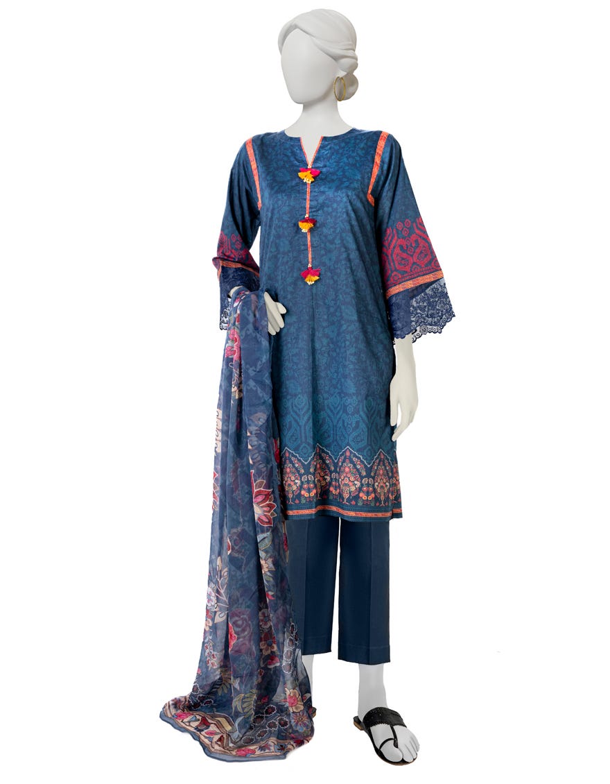 Dark Blue Lawn 3 Piece Stitched Dress | Jlawn-S-23-412