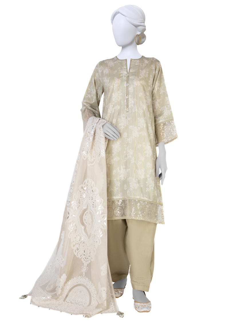 Sage Green Lawn 3 Piece Stitched Dress | Jlawn-S-23-414