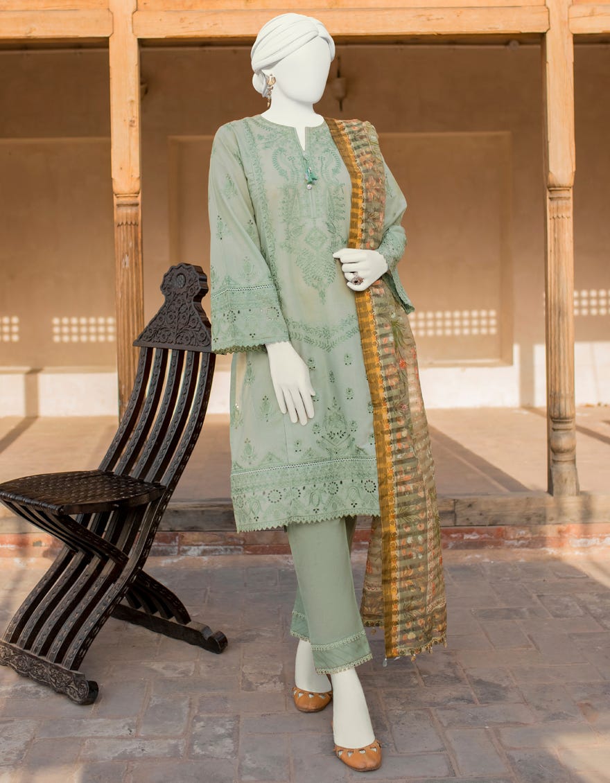 Sage Green Lawn 3 Piece Stitched Dress | Jlawn-S-23-417