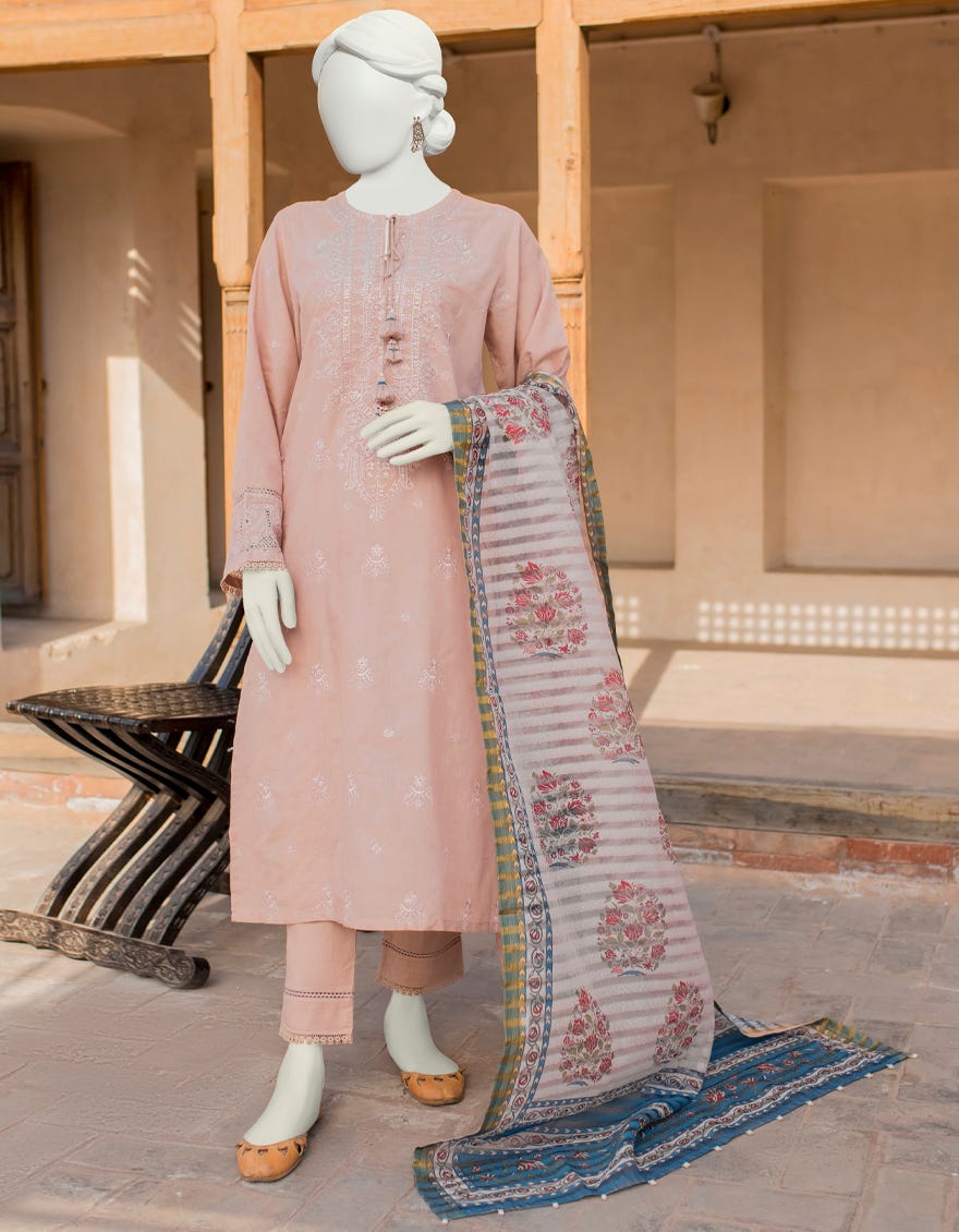 Tea Pink Lawn 3 Piece Stitched Dress | Jlawn-S-23-418