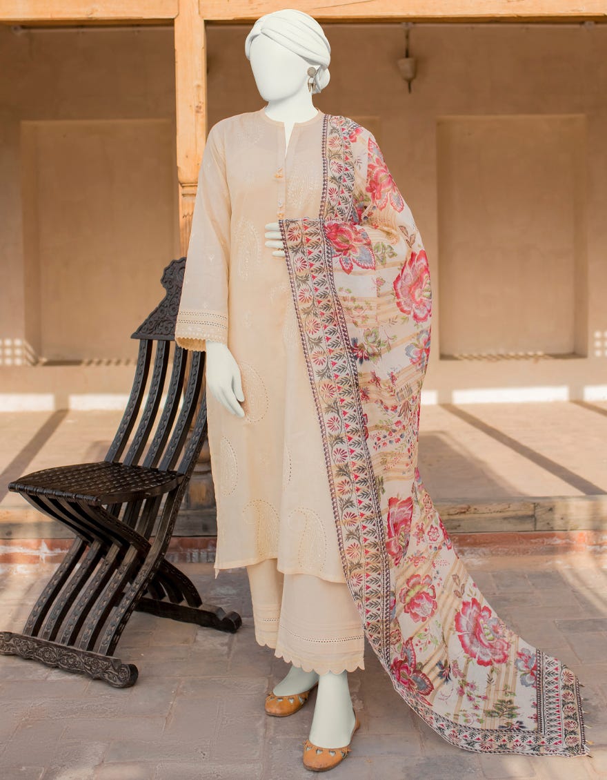 Beige Lawn 3 Piece Stitched Dress | Jlawn-S-23-419