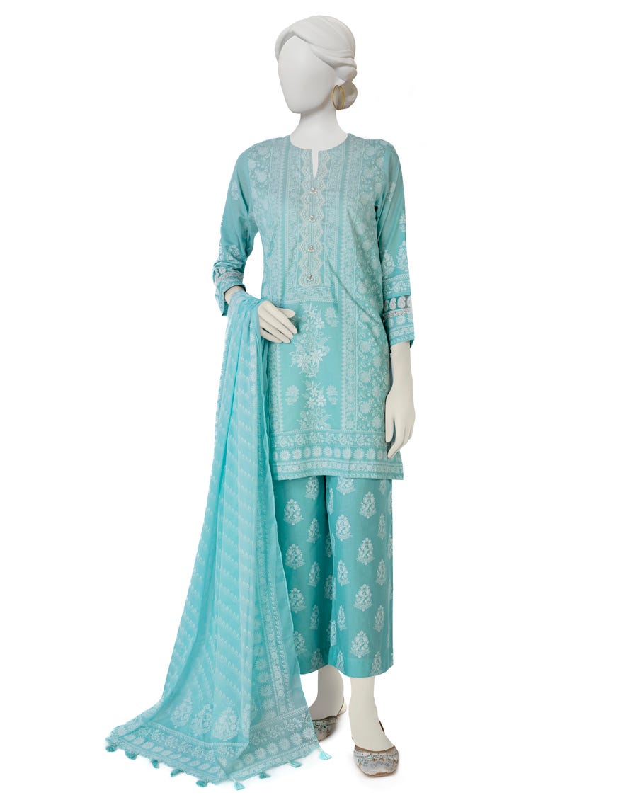 Turquoise Lawn 3 Piece Stitched Dress | Jlawn-S-23-424