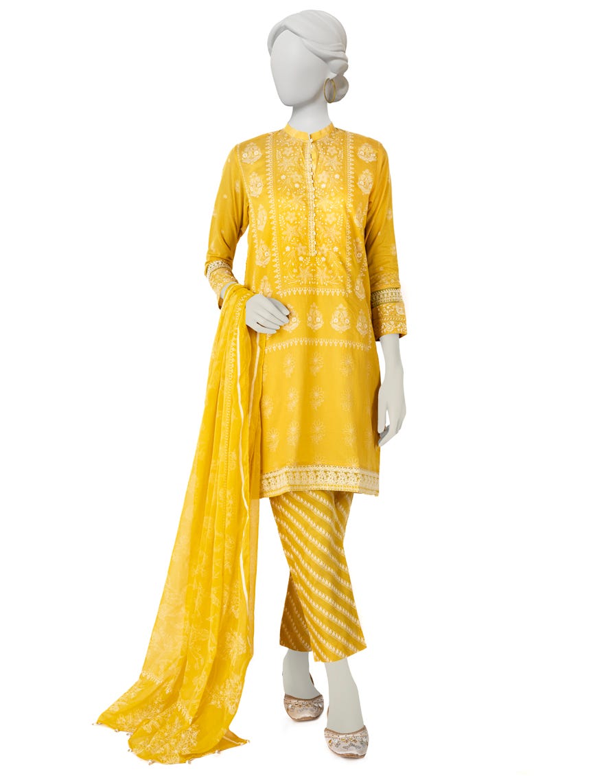 Yellow Lawn 3 Piece Stitched Dress | Jlawn-S-23-426