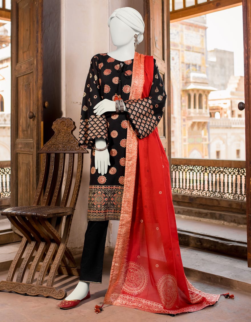 Black Lawn 3 Piece Stitched Dress | Jlawn-S-23-429