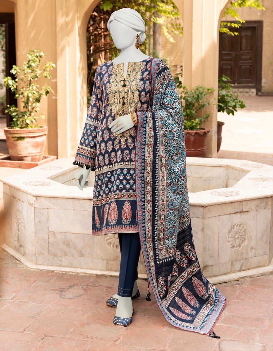 Dark Blue Lawn Unstitched 3 Piece Dress | Jlawn-S-23-434