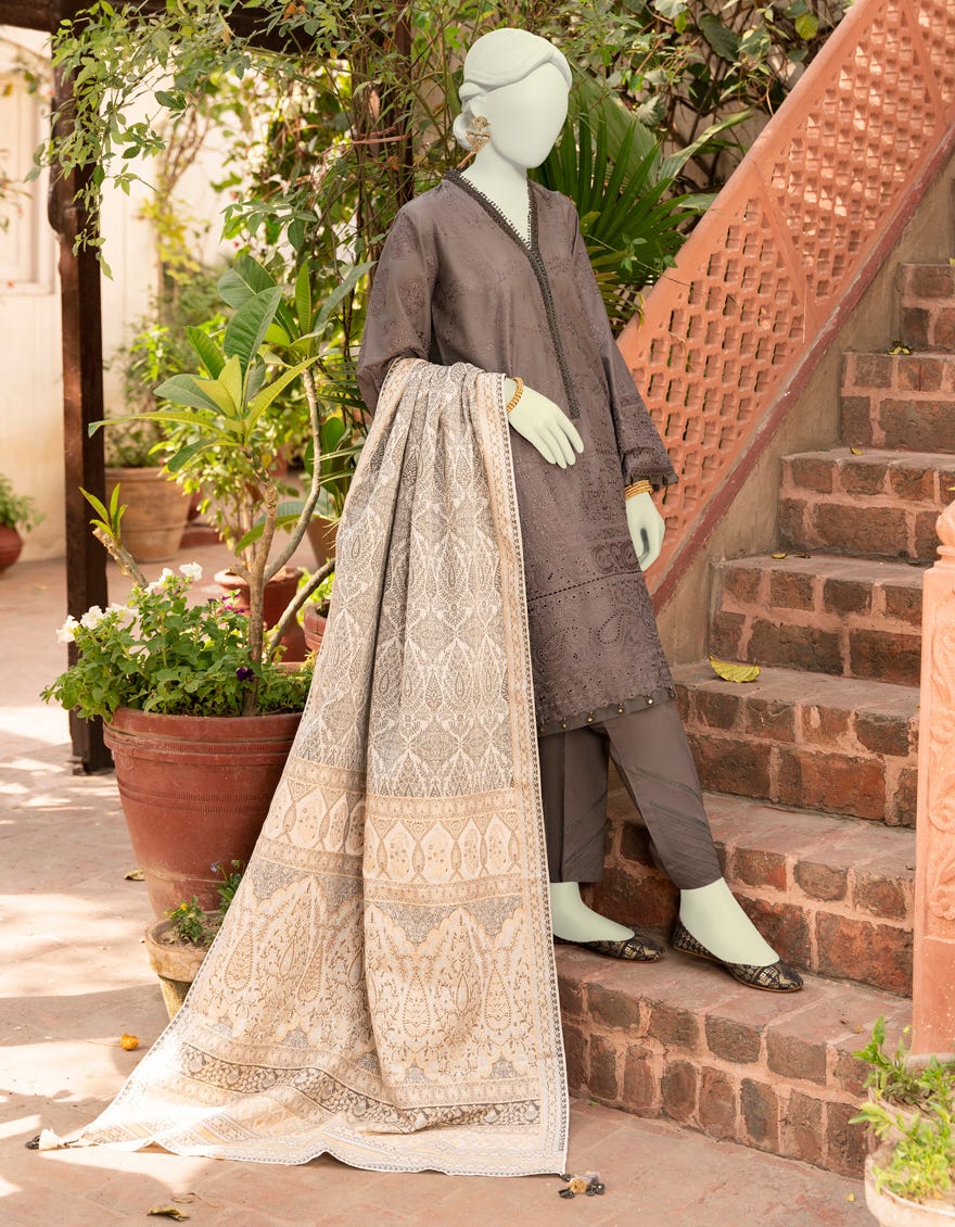 Charcoal Grey Lawn Unstitched 3 Piece Dress | Jlawn-S-23-439
