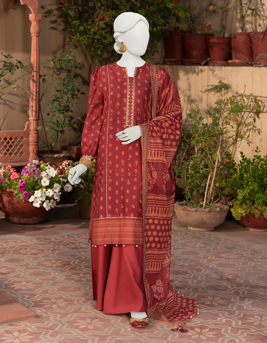 Maroon Lawn Unstitched 3 Piece Dress | Jlawn-S-23-454