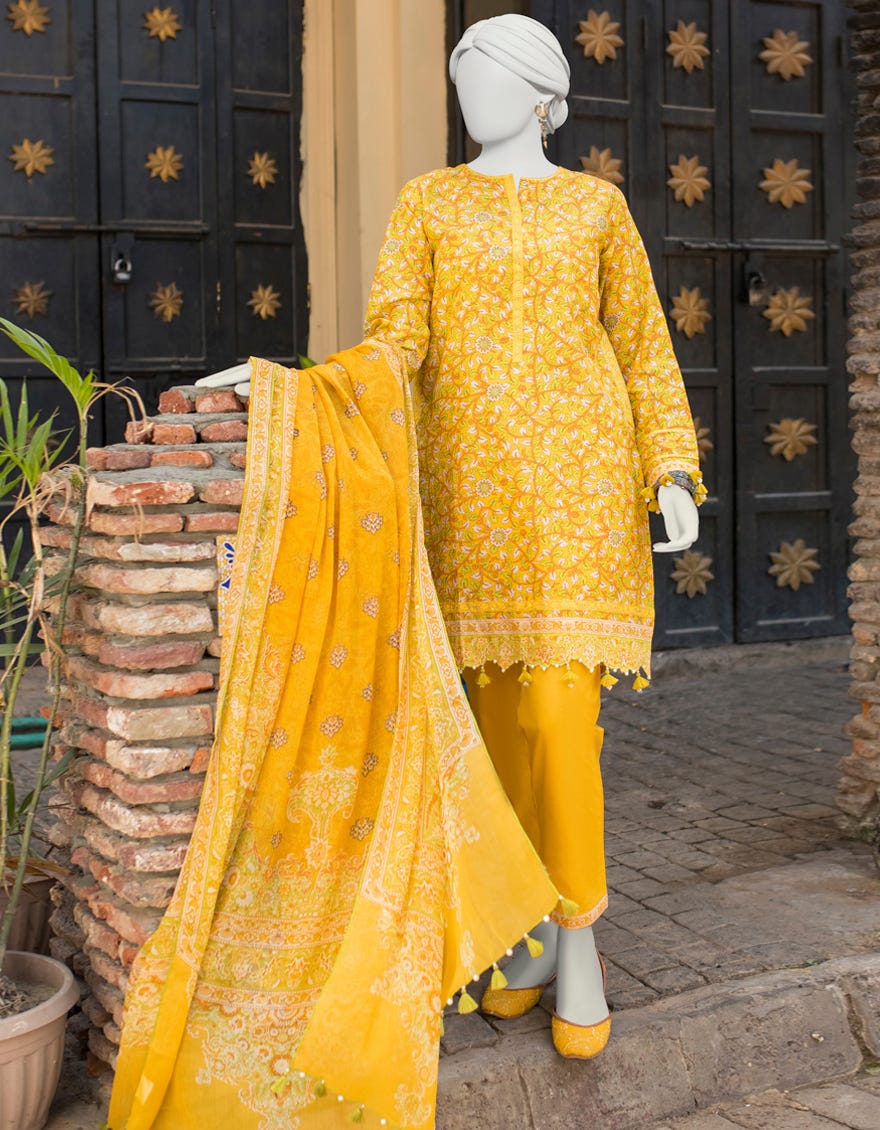 Yellow Lawn Unstitched 3 Piece Dress | Jlawn-S-23-456